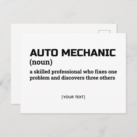 Auto Mechanic - Carte postale de définition amusan (Devant / Derrière)