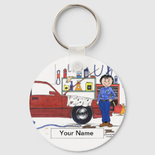 Auto Mechanische Vrouw Cartoon door PrintedPerfect Sleutelhanger