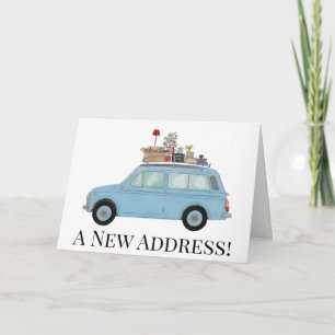 Auto met spullen Nieuwe adreskaart Aankondiging