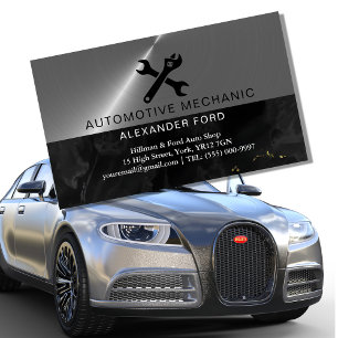 auto monteur garage Metallic zilver glanzend staal Magnetisch Visitekaartje