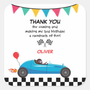 Auto Race Kids Verjaardag Party Uitnodiging Racer Vierkante Sticker
