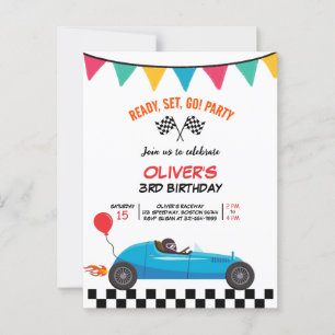Auto Race Kids Verjaardagsfeest Uitnodiging Post K