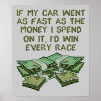 Auto-racen snel als geld grappig Poster-bord