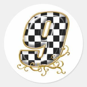auto-racenummer 9 ronde sticker