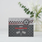 Auto Racing Bar Mitzvah RSVP Briefkaart (Staand voorkant)
