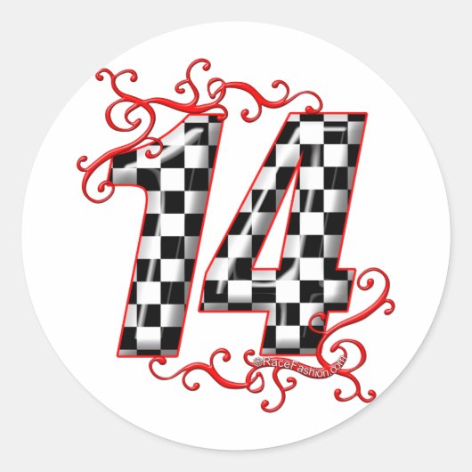 Auto Racing Nummer 14 Ronde Sticker (Voorkant)
