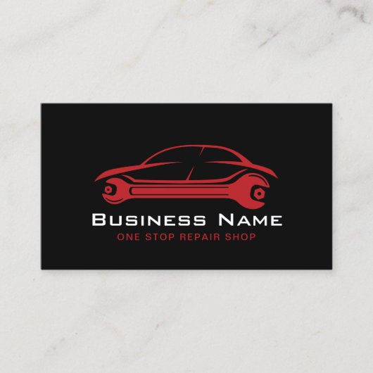 Auto Reparatie Automobiel Zwart & Rood Auto Mechan Visitekaartje (Voorkant)