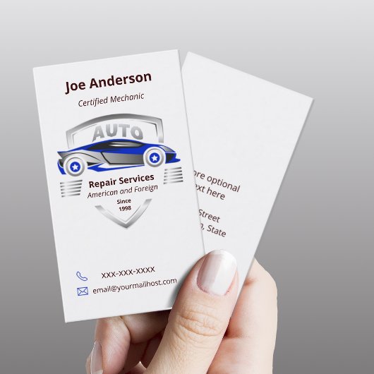 Auto Service Blue en Silver Car Logo Visitekaartje