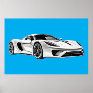 Auto tekening II (BLAUW BKGRD) Poster