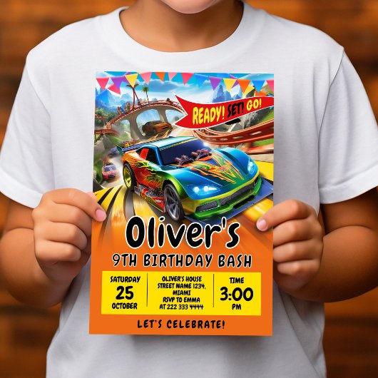 Auto Verjaardag uitnodiging, Race auto uitnodiging