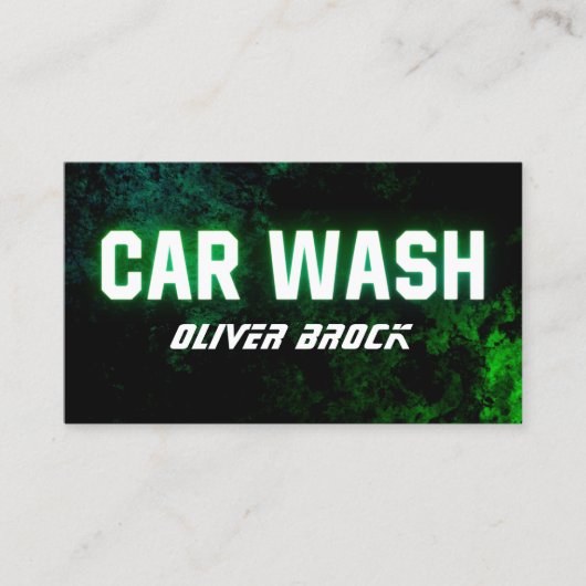 Auto Wassen & Auto Detailing Groene Neon Visitekaartje (Voorkant)