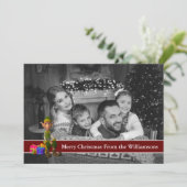 Auto zwarte en Witte Foto Elf en Rode Tekstband Feestdagenkaart (Staand voorkant)