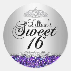 Autocollant 16 ans doux Couronne Purple Glitter & 