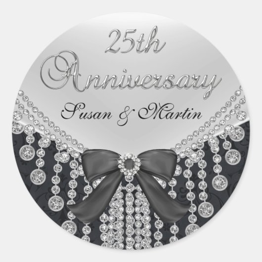Autocollant 25e anniversaire Diamond Bow & Damask (Devant)