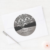 Autocollant 3" rond gris et noir Damas (Enveloppe)