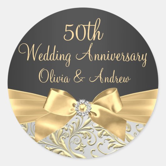 Autocollant 50e anniversaire de mariage Bow & Flor (Devant)
