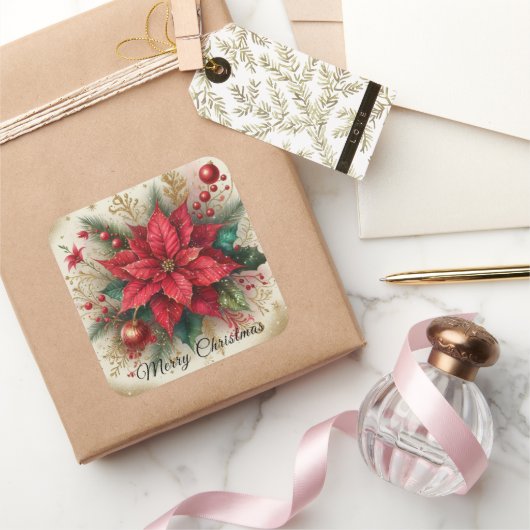 Autocollant à fleurs rouge de Noël Poinsettia (Cadeaux)