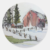 autocollant à grange rouge, encre de jour d'hiver  (Devant)