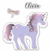 Autocollant à licorne violette et à libellule (Devant)
