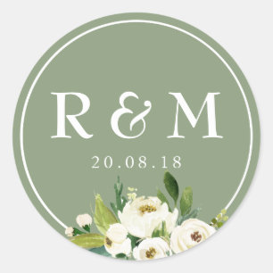 autocollant à mariage floral blanc