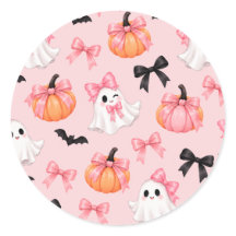 Autocollant à motif de fantômes roses et de nœuds 