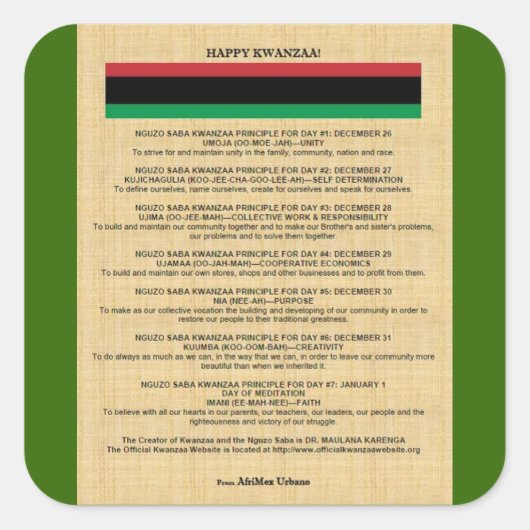 Autocollant AfriMex Urbano Kwanzaa Series 4 (Devant)