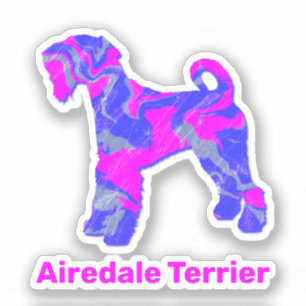 Autocollant Airedale Terrier Dog Hot Rose & Blue V