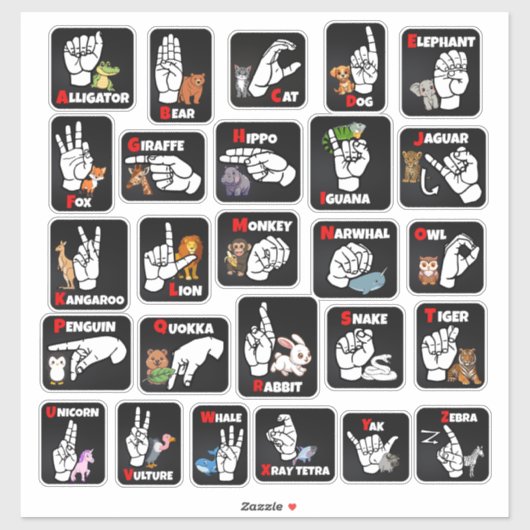Autocollant Alphabet Animaux en LSF – Éducatif et (Feuille)