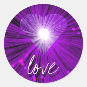 Autocollant 'amour' du coeur mauve rond