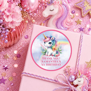 Autocollant Anniversaire Fille Licorne Rose Violet