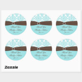 Autocollant Aqua Blue, Mariage damassé Blanc Favor (Feuille)