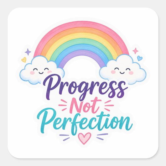 Autocollant arc-en-ciel Progrès Pas Perfection (Devant)