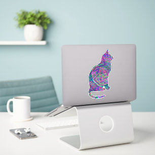 Autocollant Art Abstrait violet rose Motif Chat Ar
