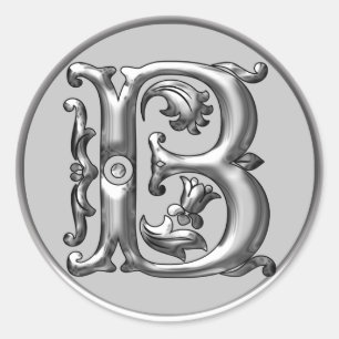Autocollant B rond initial en argent