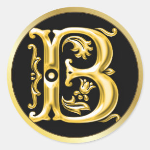 Autocollant B rond initial en or