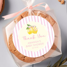 Autocollant Baby Shower Citron à Ruban Rose