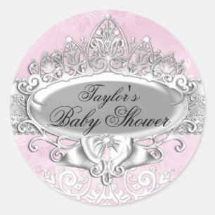 Autocollant Baby Shower Couronne & Damassé Rose