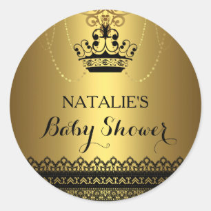 Autocollant Baby Shower Couronne Or & Noir