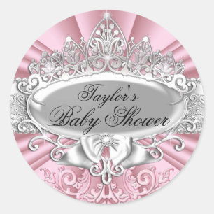 Autocollant Baby Shower Couronne rose & Damassé