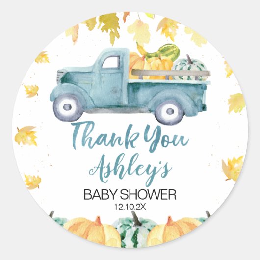 Autocollant Baby shower de camion Citrouille Blue  (Devant)