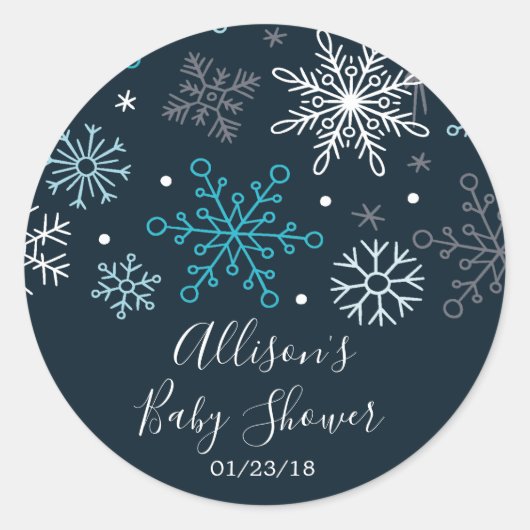 Autocollant Baby shower de flocons de neige bleu h (Devant)