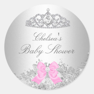 Autocollant Baby Shower Diamant & Diadème Argent