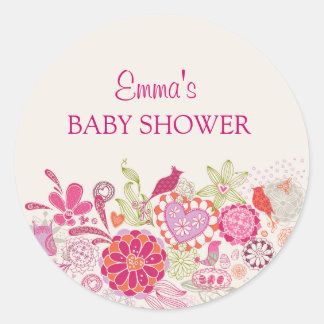 Autocollant Baby Shower | Fleur de Jardin Oiseau
