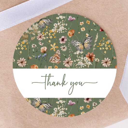 Autocollant Baby shower Fleur sauvage Boho vert