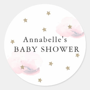 Autocollant Baby Shower Gold Stars & Pink Clouds
