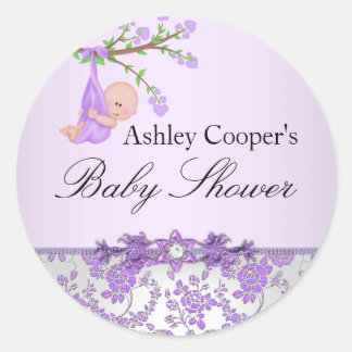 Autocollant Baby Shower Jardin de Roses Violettes