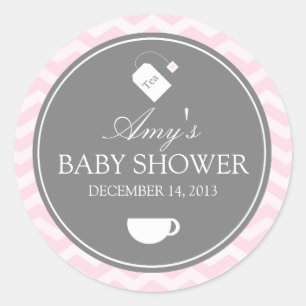 Autocollant Baby Shower Pink Chevron High Tea
