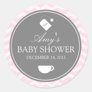 Autocollant Baby Shower Pink Chevron High Tea
