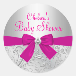 Autocollant Baby Shower Tourbillon & Nœud Argenté