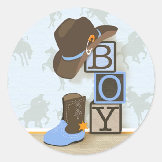 Autocollant Baby shower Western Cowboy (Devant)